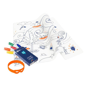 Superpetit - Manteles individuales para colorear con 5 rotuladores y pulsera "Orange Surf Party"