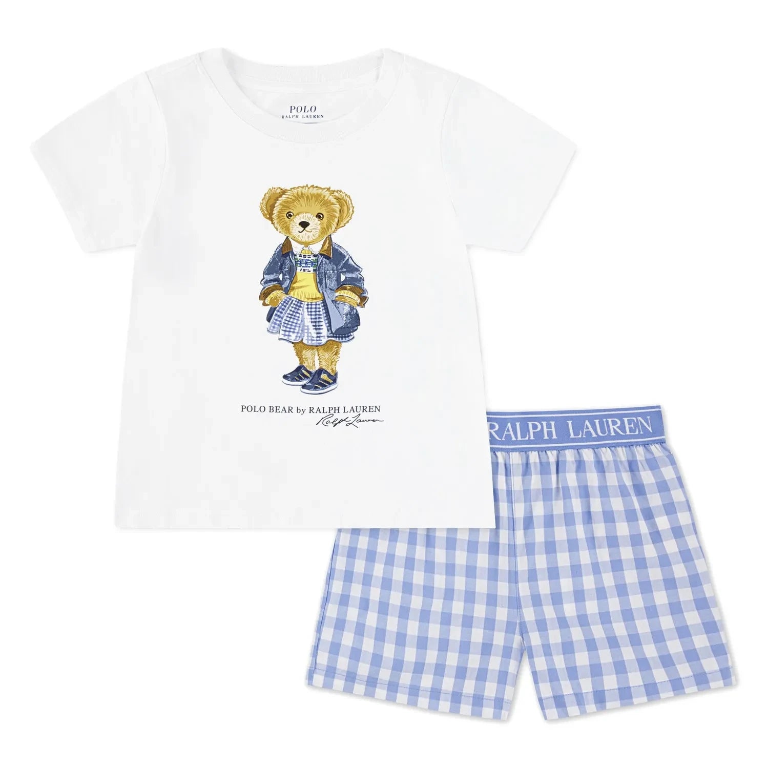 Ralph Lauren - Pijama de camiseta y pantalón corto a cuadros | Azul claro