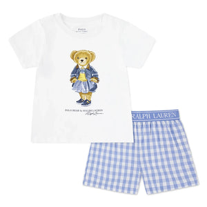 Ralph Lauren - Pijama de camiseta y pantalón corto a cuadros | Azul claro