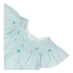 Tartine et Chocolat - Vestido fruncido de rayas y flores | Verde menta