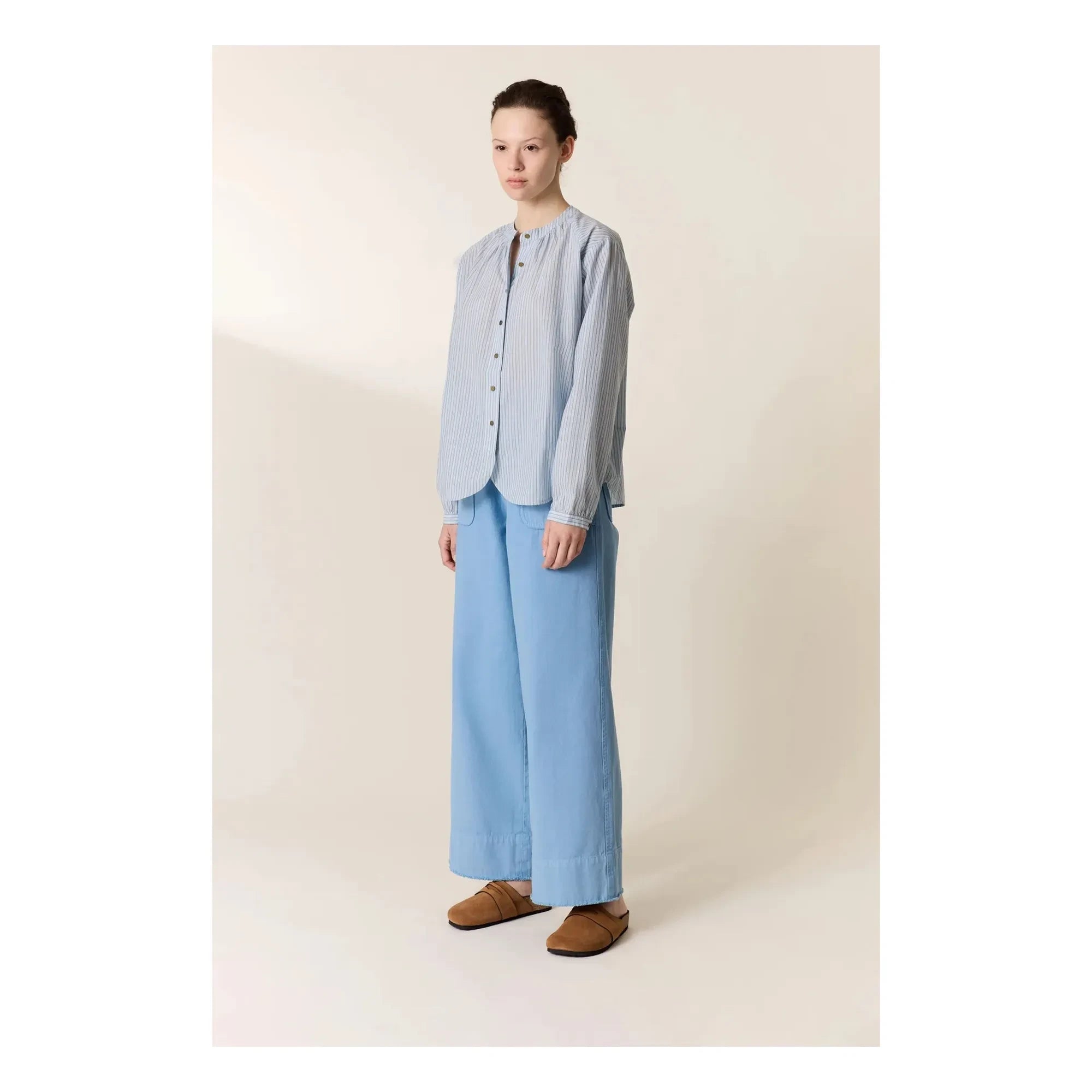 Leon & Harper - Blusas de algodón orgánico a rayas Cirus | Azul