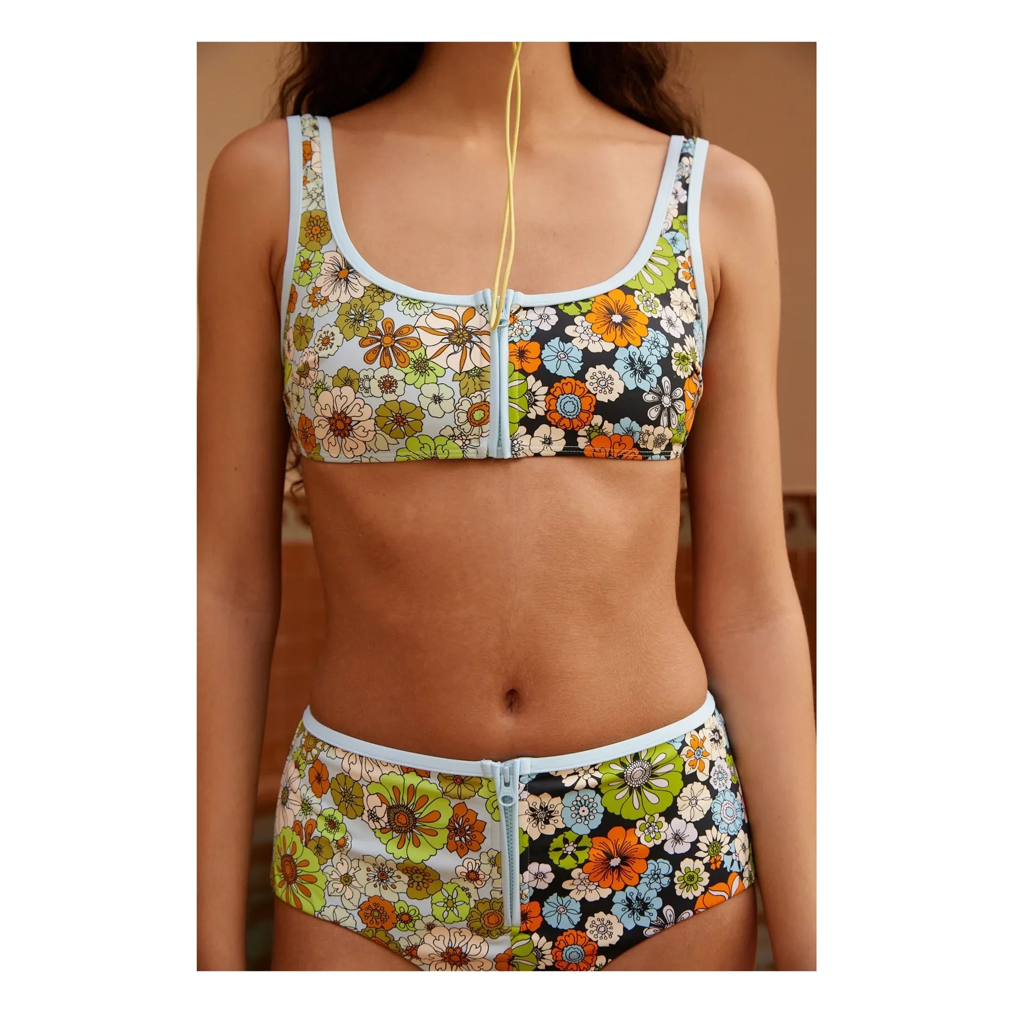 Alémais - Top de punto con estampado floral naranja Fibras recicladas | Azul claro
