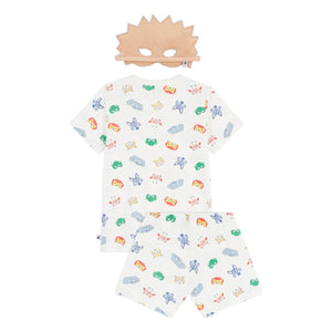 Petit Bateau - Conjunto de pijama corto con máscara de león de algodón orgánico | Blanco