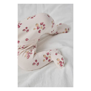 Petit Lem - Pijama con pies Fresa Rib Canalé Algodón Orgánico | Rosa
