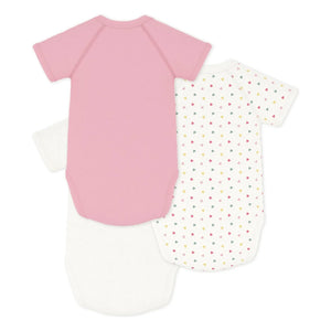 Petit Bateau - Conjunto de 3 bodys cruzados de algodón orgánico con corazones pequeños | Blanco