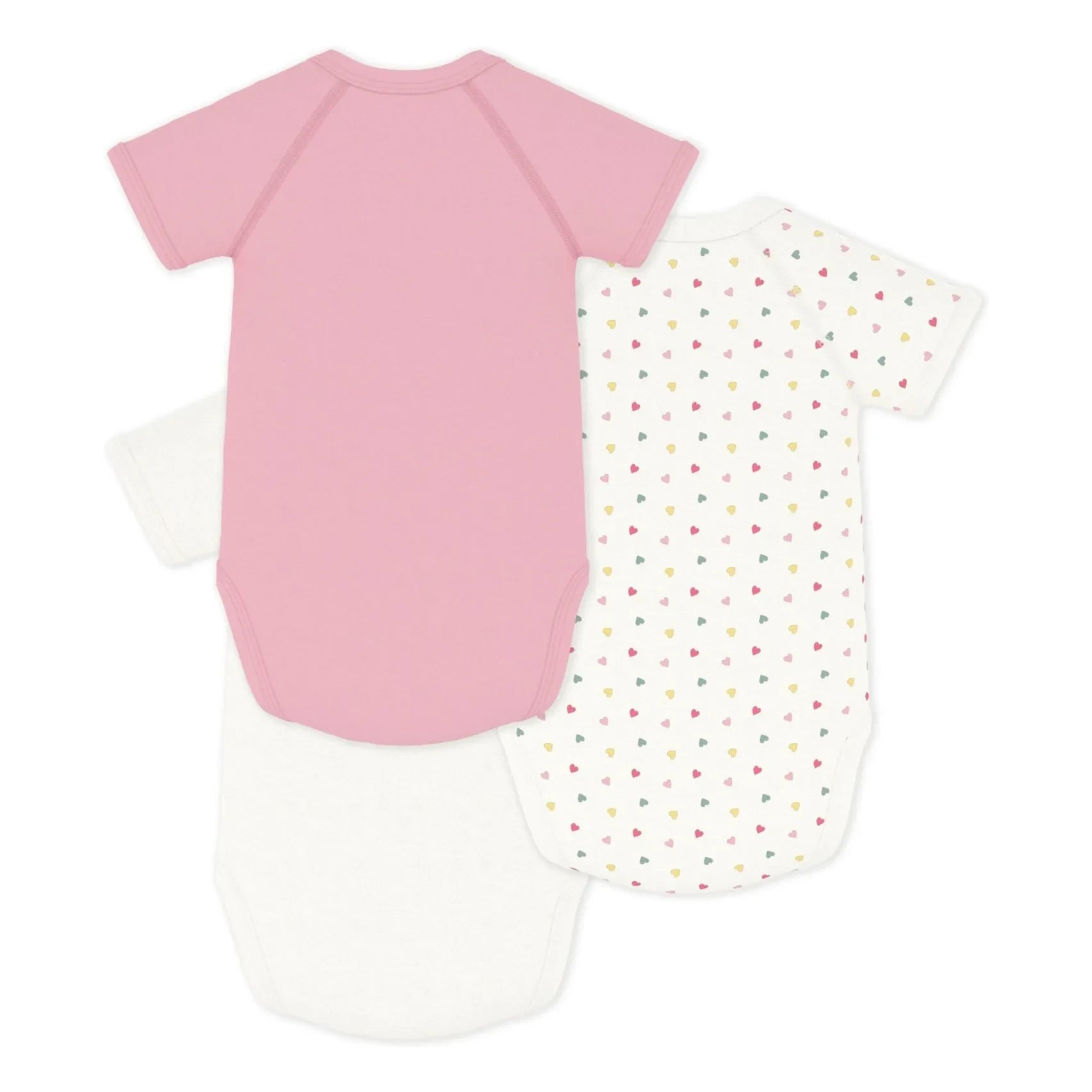 Petit Bateau - Conjunto de 3 bodys cruzados de algodón orgánico con corazones pequeños | Blanco