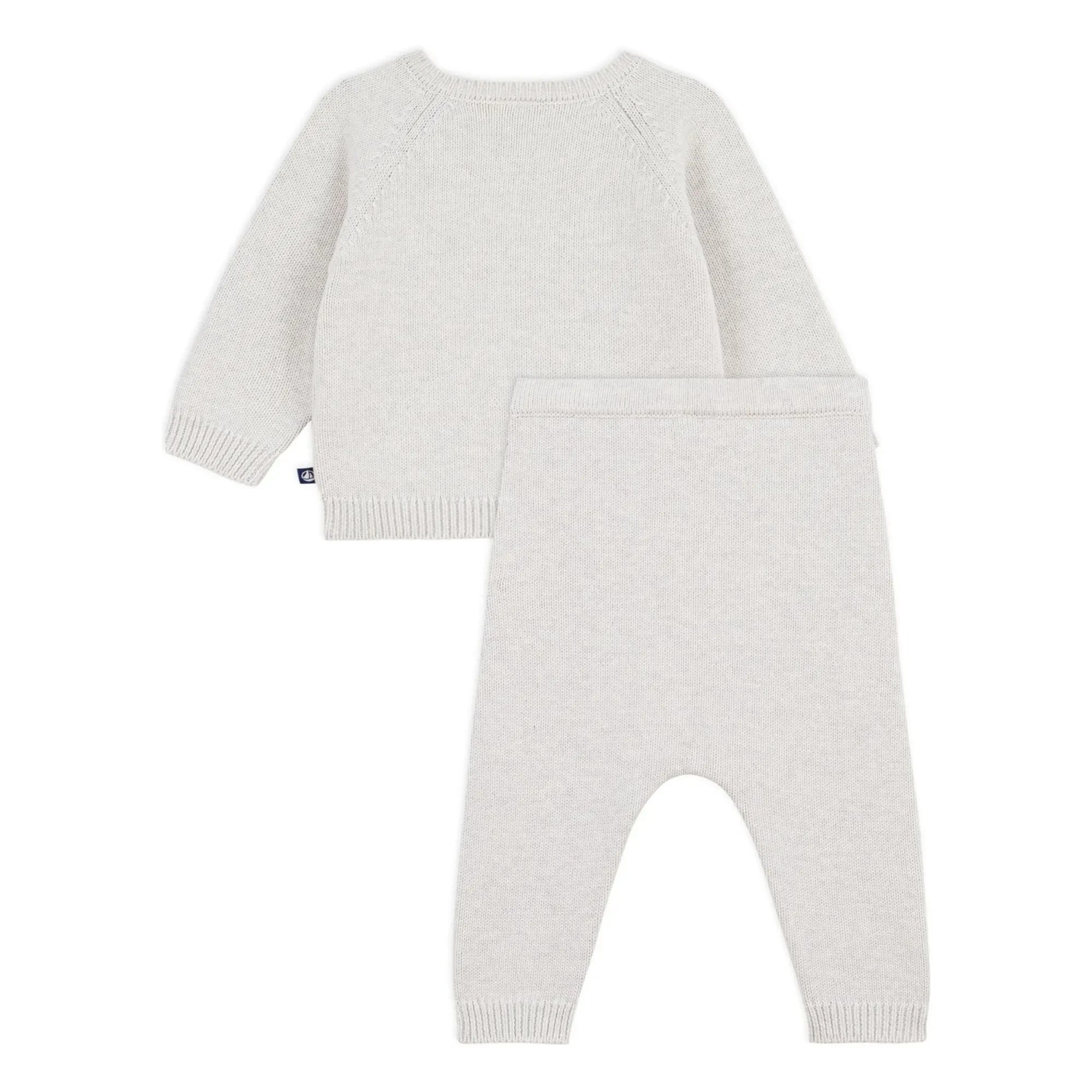 Petit Bateau - Conjunto de jersey de jacquard de ositos y pantalones de algodón orgánico | Beige jaspeado