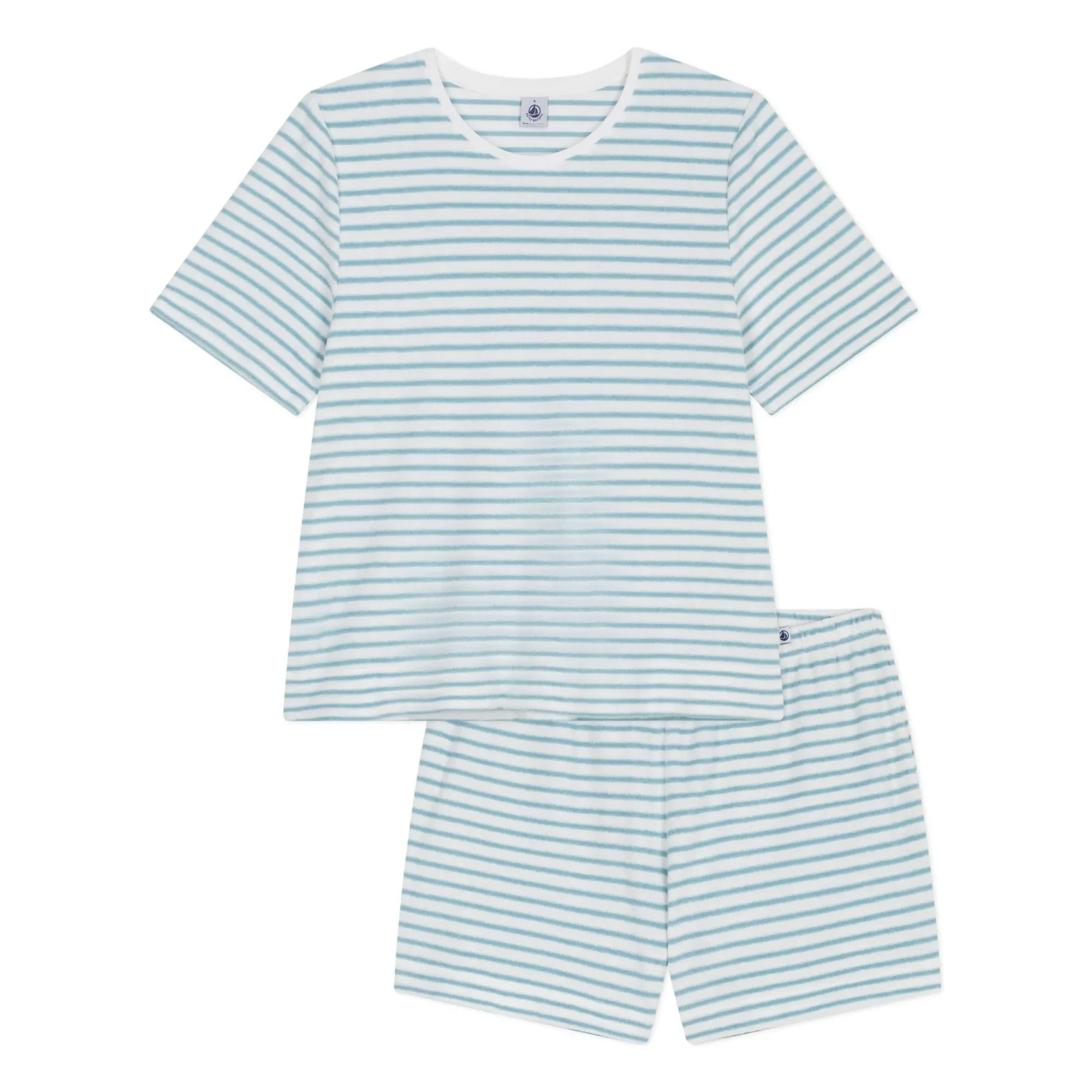 Petit Bateau - Pantalón Corto de Pijama de Rizo a Rayas | Turquesa