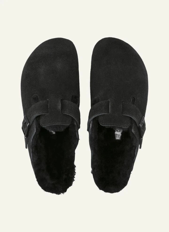 BIRKENSTOCK - Zuecos de Piel de Borrego Boston - Colección de Adultos | Negro