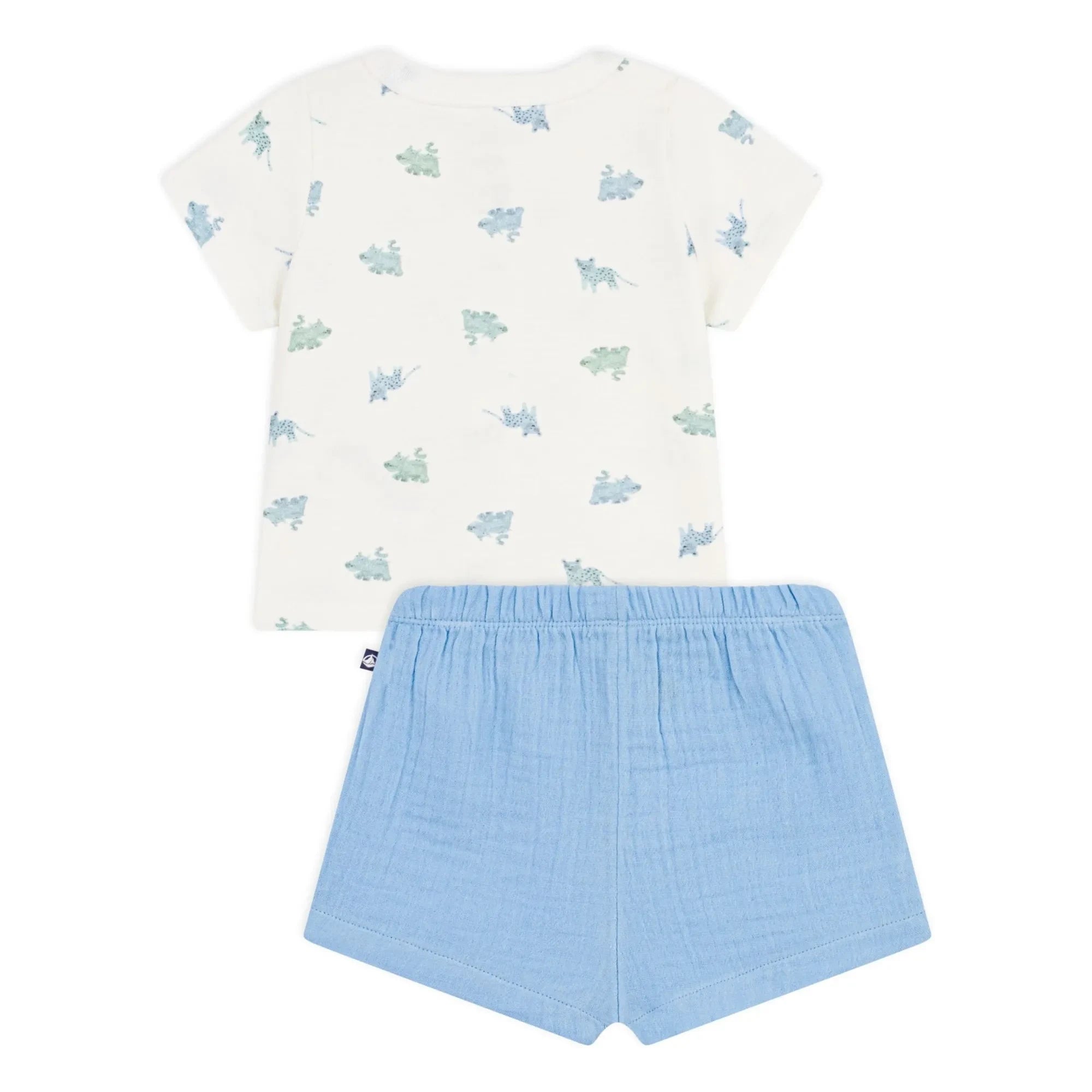 Petit Bateau - Conjunto de camisa y pantalón corto de gasa de algodón orgánico con estampado de animales | Azul