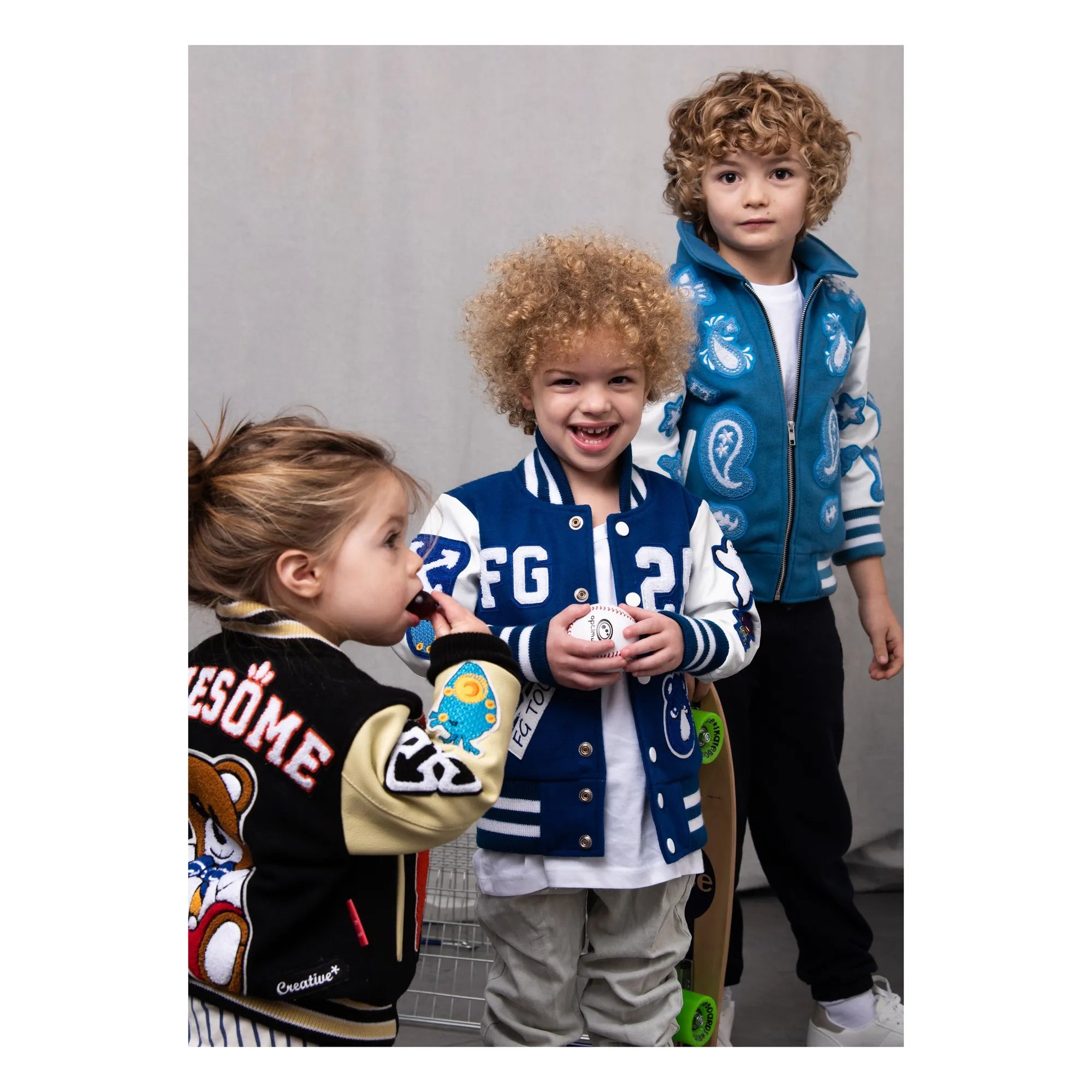 Fille Garçon - Chaqueta bomber letterman increíble con parches de cuero | Negro