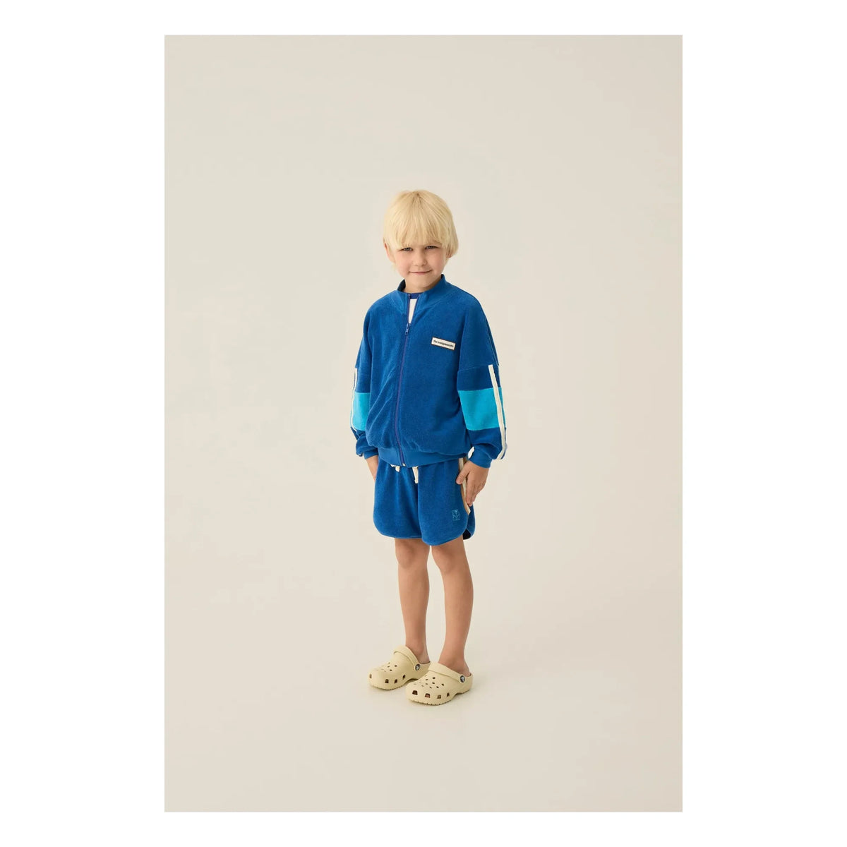 The Campamento - Sudadera con cremallera de toalla y bloques de color | Azul marino