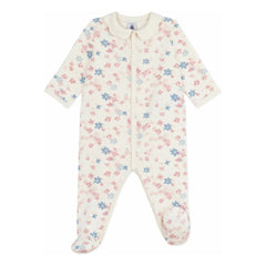 Petit Bateau - Pijama Dors Bien de algodón orgánico con cuello y estampado floral | Crudo