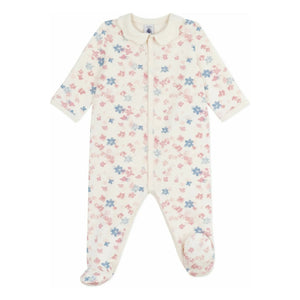 Petit Bateau - Pijama Dors Bien de algodón orgánico con cuello y estampado floral | Crudo