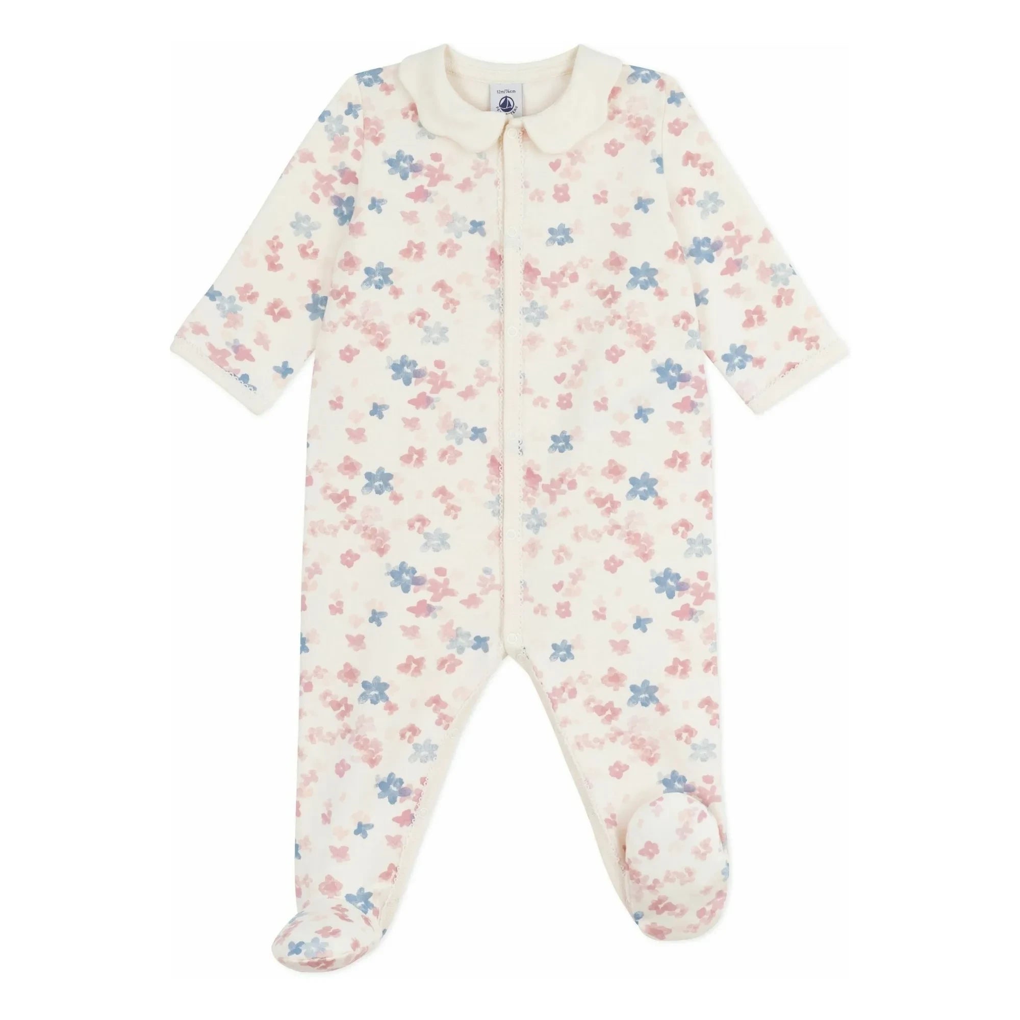 Petit Bateau - Pijama Dors Bien de algodón orgánico con cuello y estampado floral | Crudo