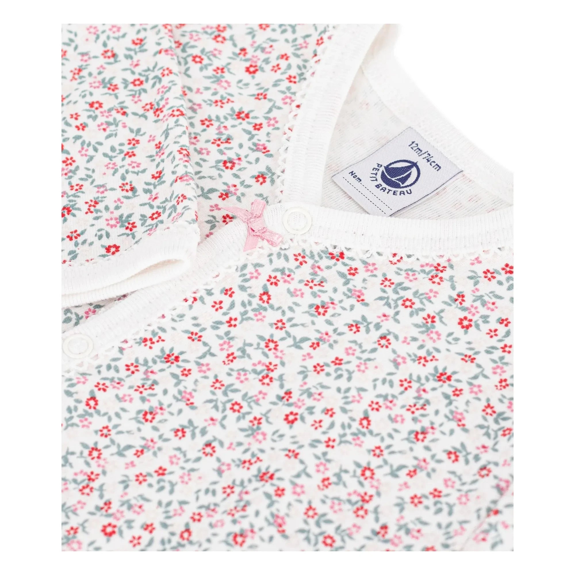 Petit Bateau - Dors Bien Piedsiz Çiçekli Organik Pamuklu Pijama | Beyaz