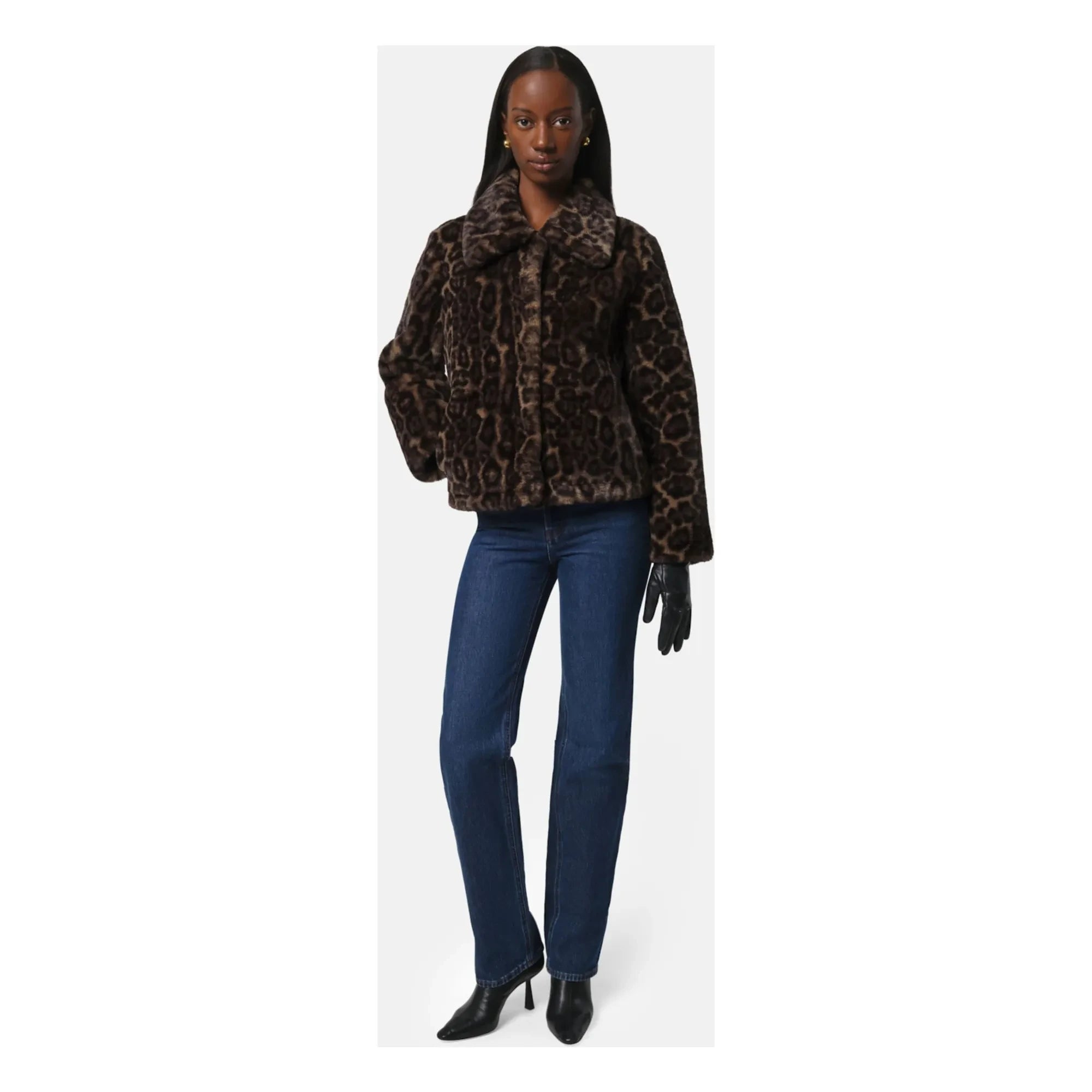 Apparis - Chaqueta Elis Leopard de fibra reciclada | Marrón