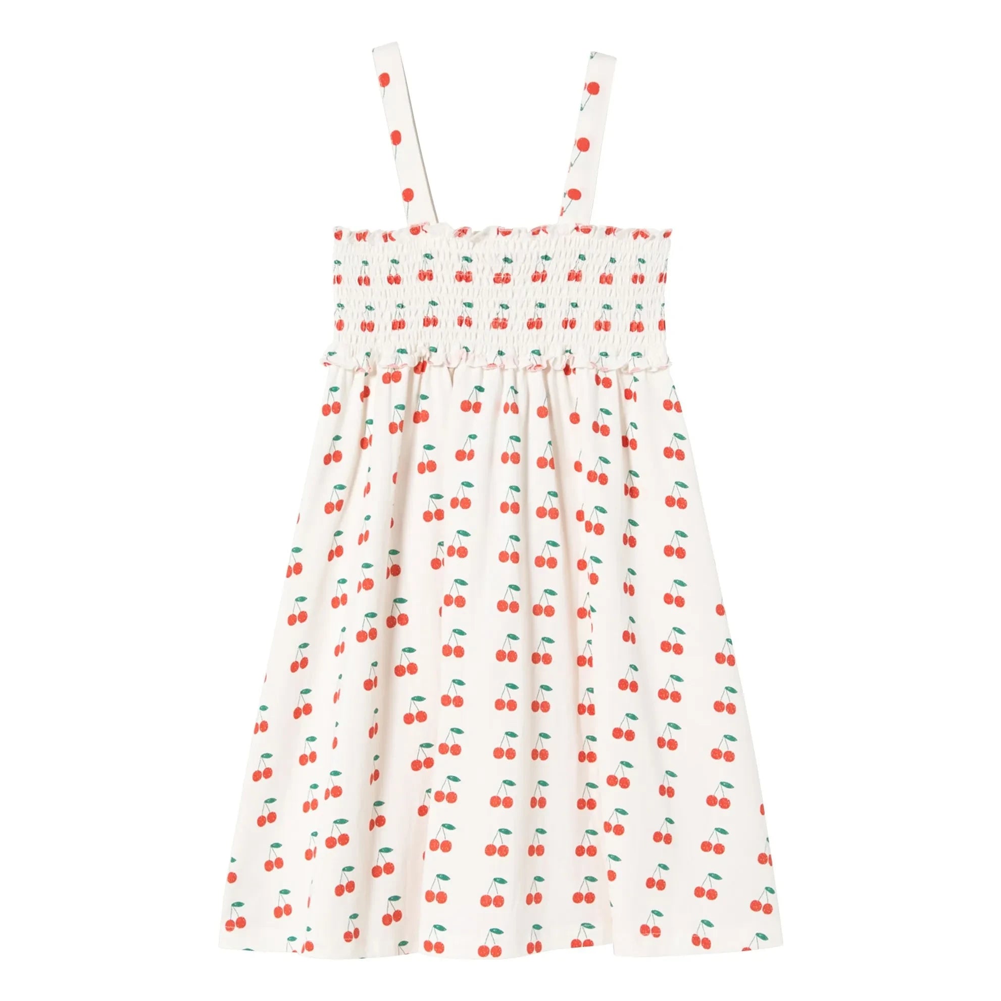 Tinycottons - Vestido de tirantes de algodón orgánico con estampado de cerezas | Blanco