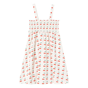 Tinycottons - Vestido de tirantes de algodón orgánico con estampado de cerezas | Blanco