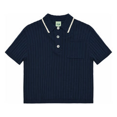 FUB - Polo de punto fino acanalado de algodón orgánico | Azul marino