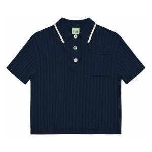 FUB - Polo de punto fino acanalado de algodón orgánico | Azul marino