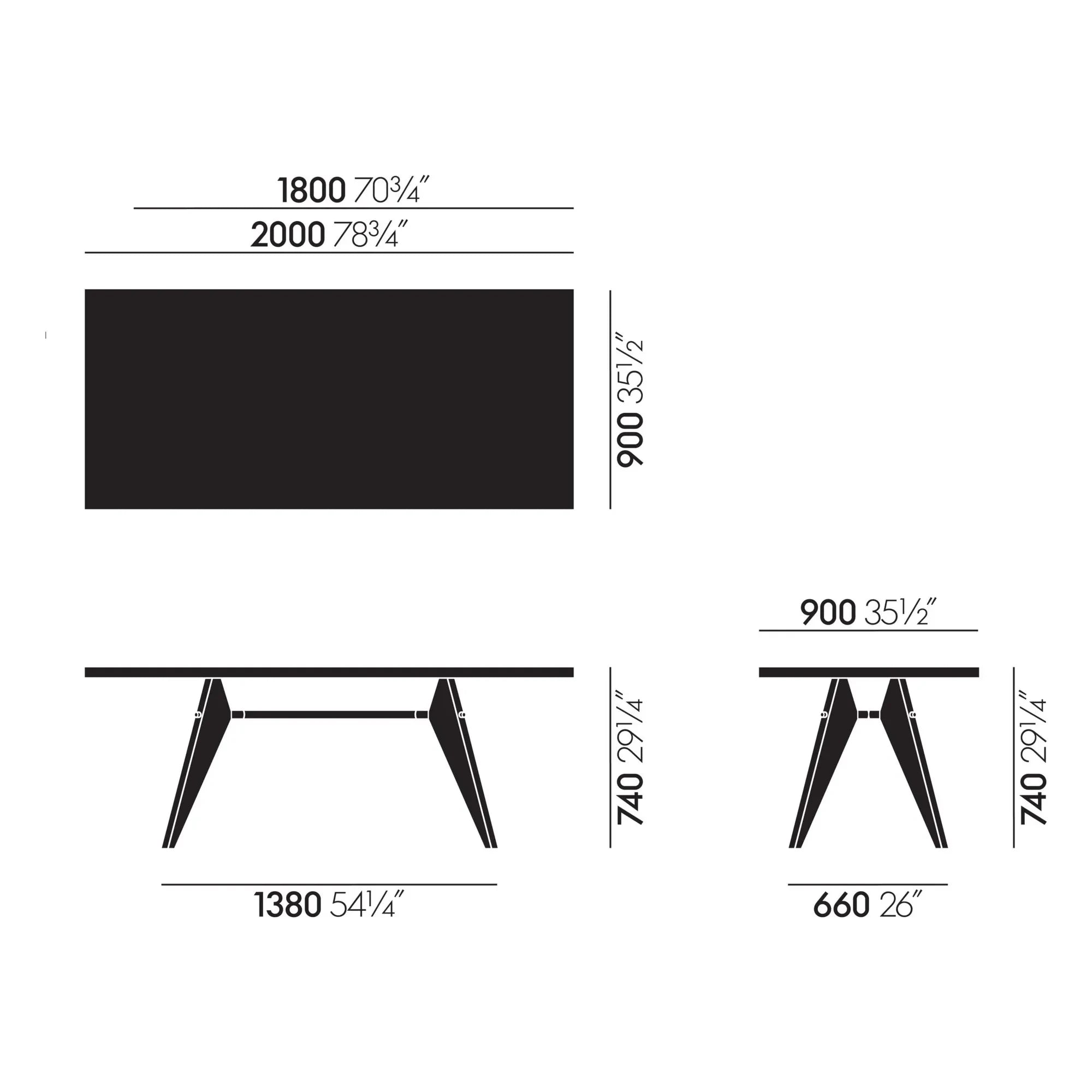 Vitra - Mesa EM - base negra - Jean Prouvé | Roble