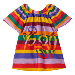 Fabula - Vestido de manga española con diseño de rayas y flores | Amarillo