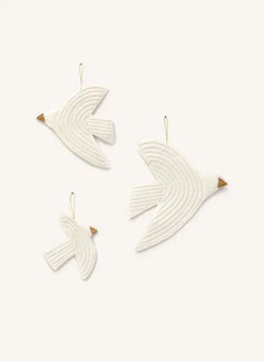 Muskhane - Birdy Adornos de pared de fieltro - Set de 3 | Ekru