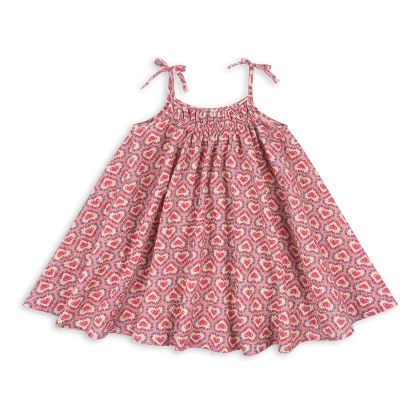 Konges Sløjd - Vestido Vivian Corazones Seersucker Algodón Orgánico | Rosa