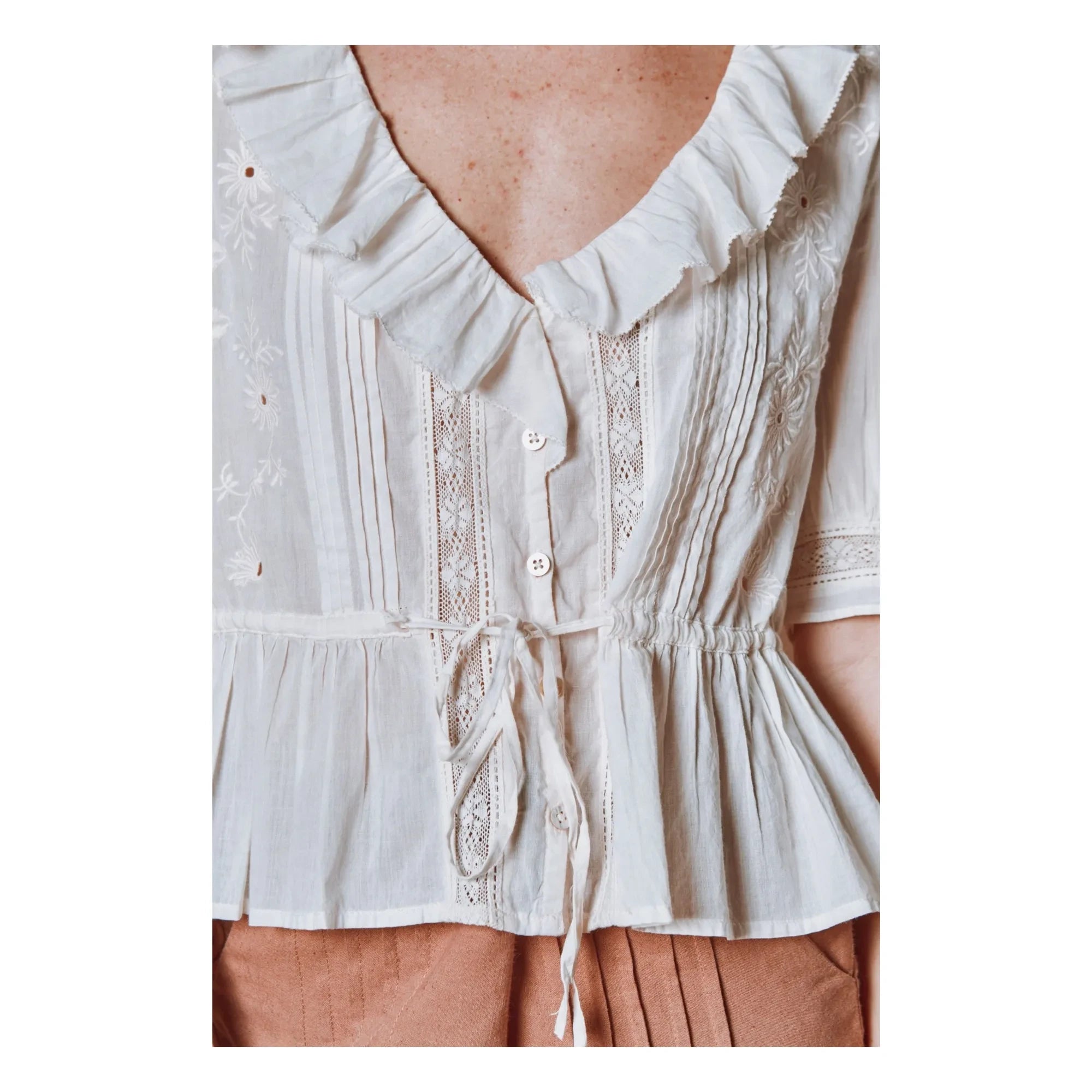 Emile et Ida - Blusa de algodón con volantes | Crema