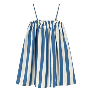 Tinycottons - Vestido palabra de honor de lino a rayas | Azul