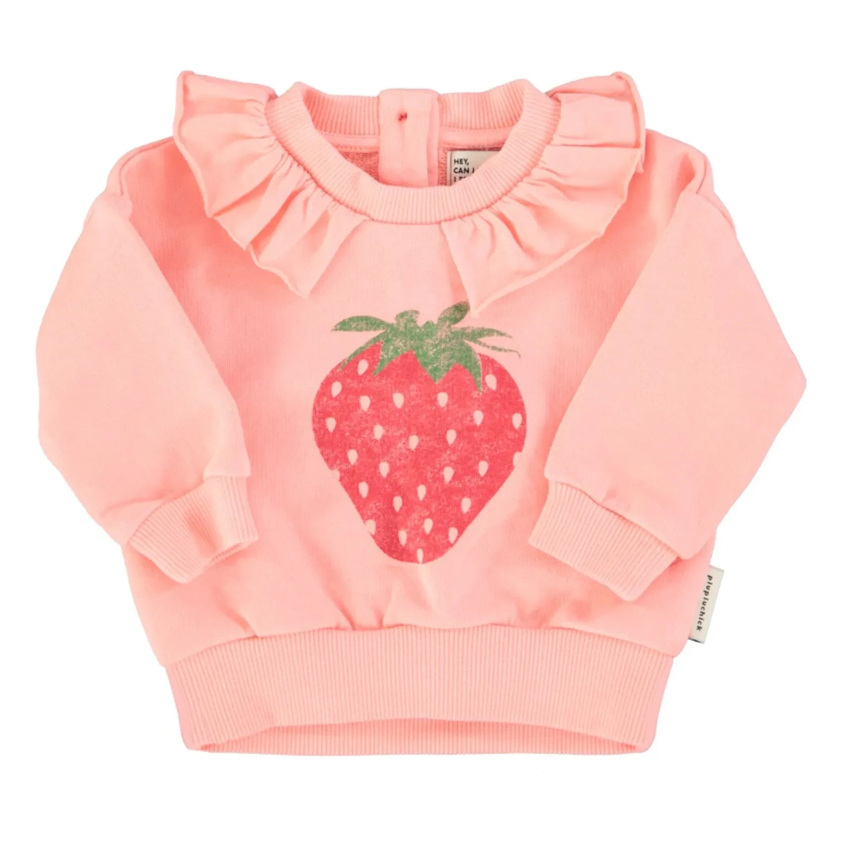 Piupiuchick - Sudadera con volantes de algodón orgánico con fresas | Rosa