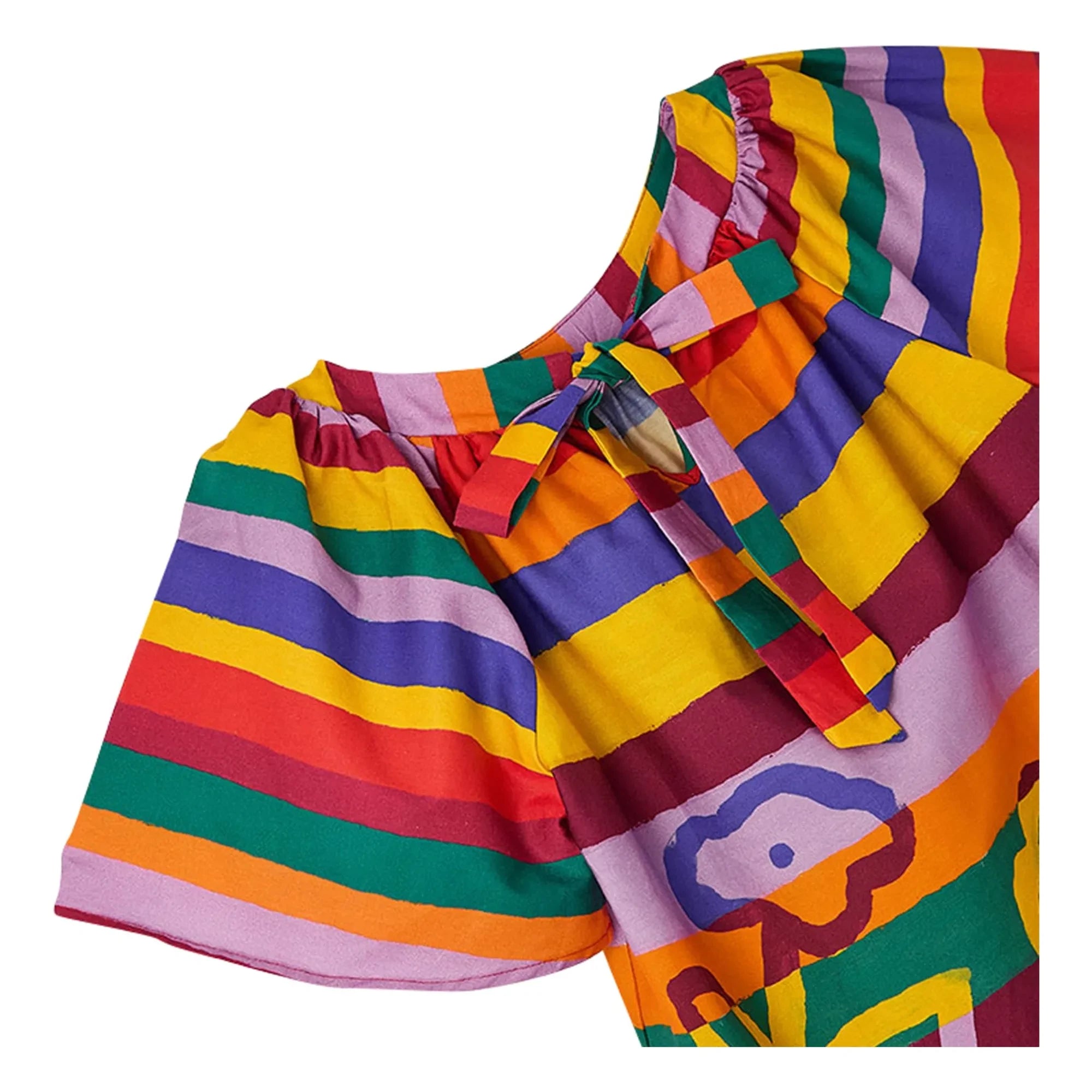Fabula - Vestido de manga española con diseño de rayas y flores | Amarillo