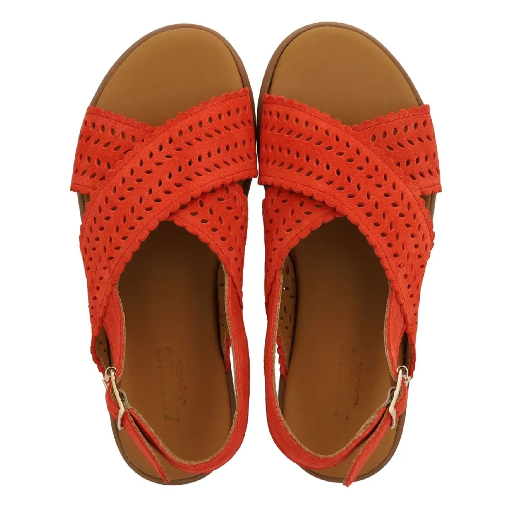 Angulus - Sandalias cruzadas de gamuza con festones | Coral