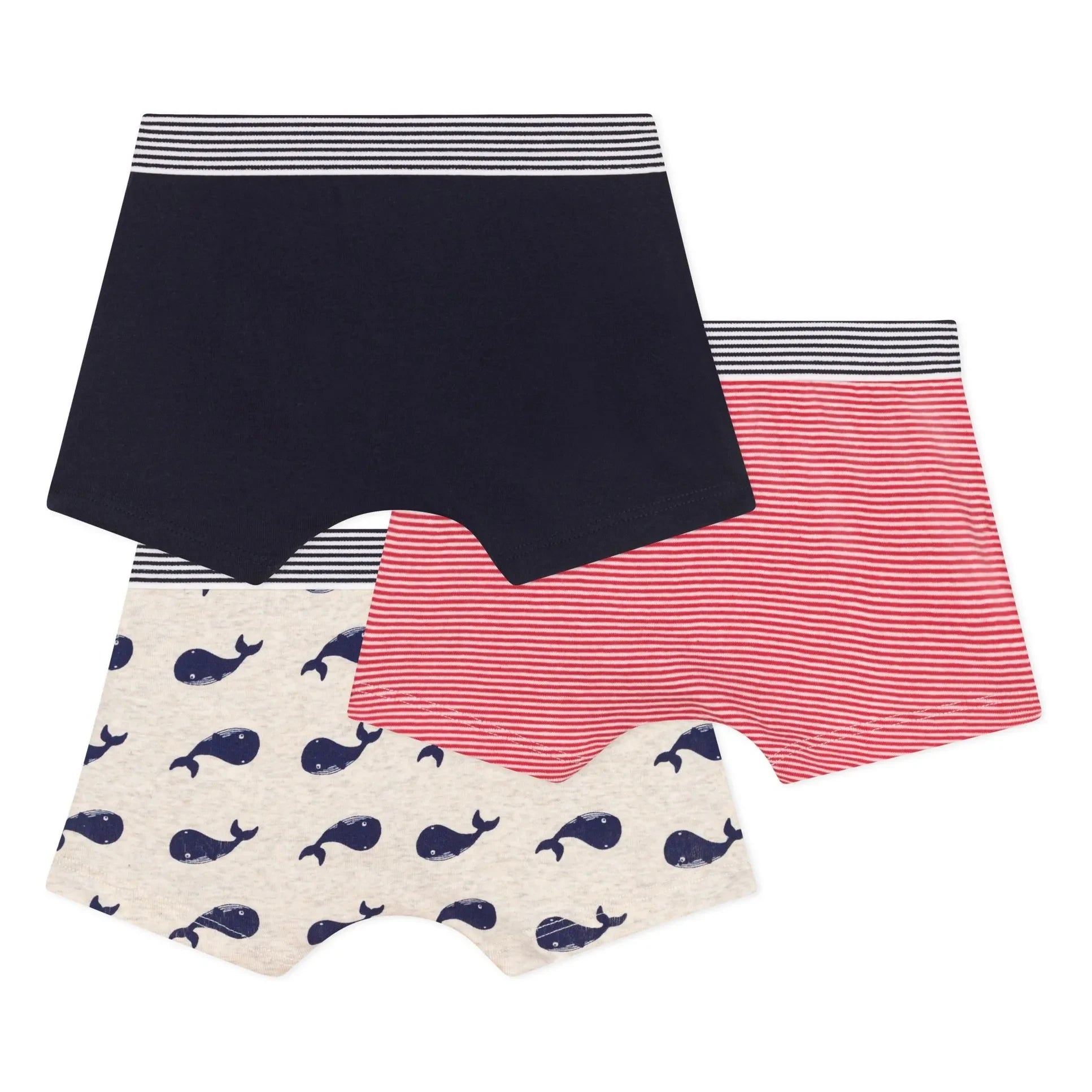 Petit Bateau - Conjunto de 3 bóxers de algodón orgánico Mobidic | Azul Marino