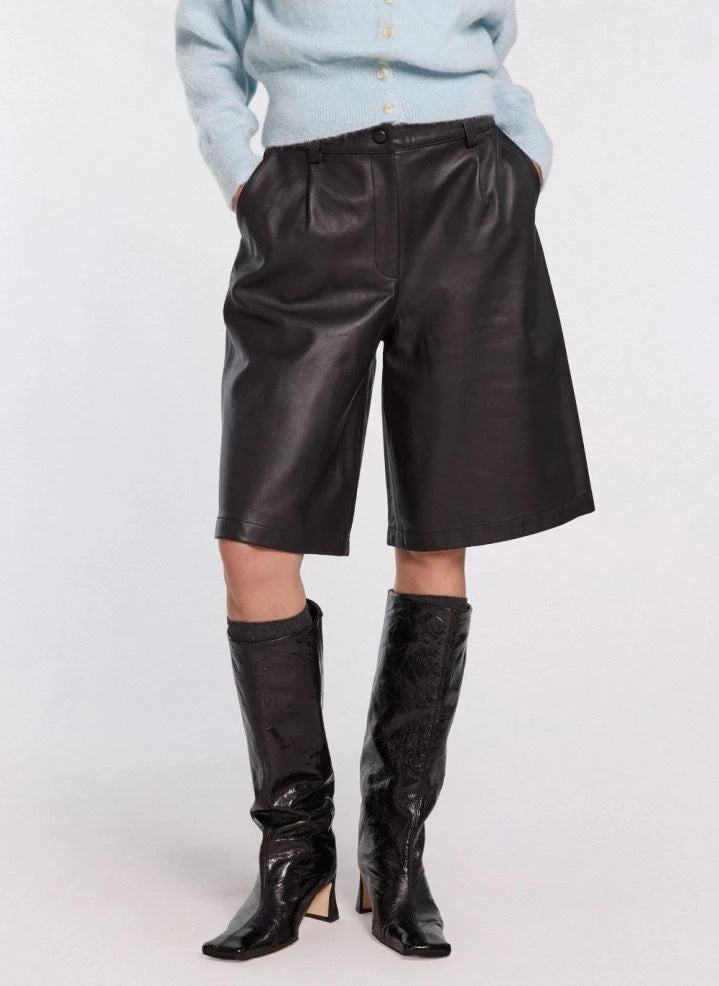 Nitah - Pantalones Cortos de Piel | Negro