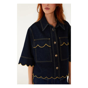 Farm Rio - Kısa Fırfırlı Gömlek | Denim brut