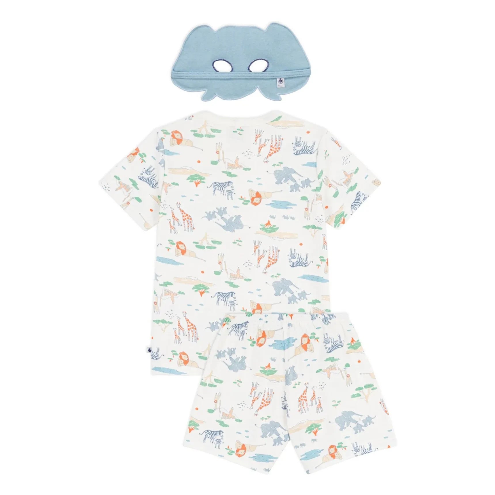 Petit Bateau - Conjunto de pijama corto y antifaz Savane de algodón orgánico | Blanco