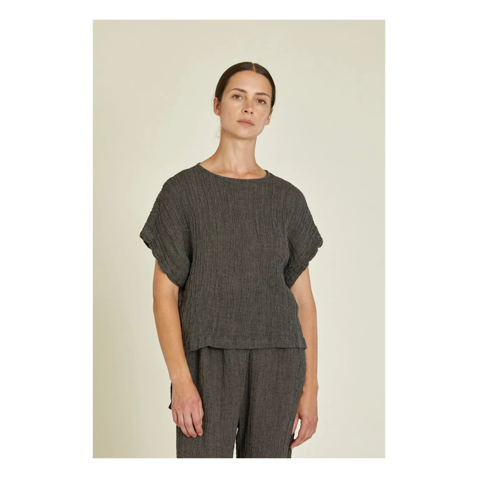 Black Crane - Top de lino básico | Gris pizarra oscuro