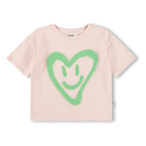 Molo - Camiseta de Algodón Orgánico Reinette Corazón | Rosa Pálido