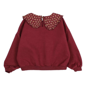 Búho - Organik Pamuk Kır Evi Çiçekli Claudine Yaka Sweat Top | Bordo