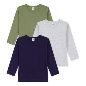 Petit Bateau - 3'lü Düz Uzun Kollu Tişört Paketi | Gri Melanj