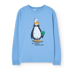The Animals Observatory - Organic de algodón Dog Penguin Camiseta | azul claro