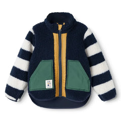 Liewood - Chaqueta estilo sherpa a rayas Noam, hecha de fibras recicladas | Azul marino