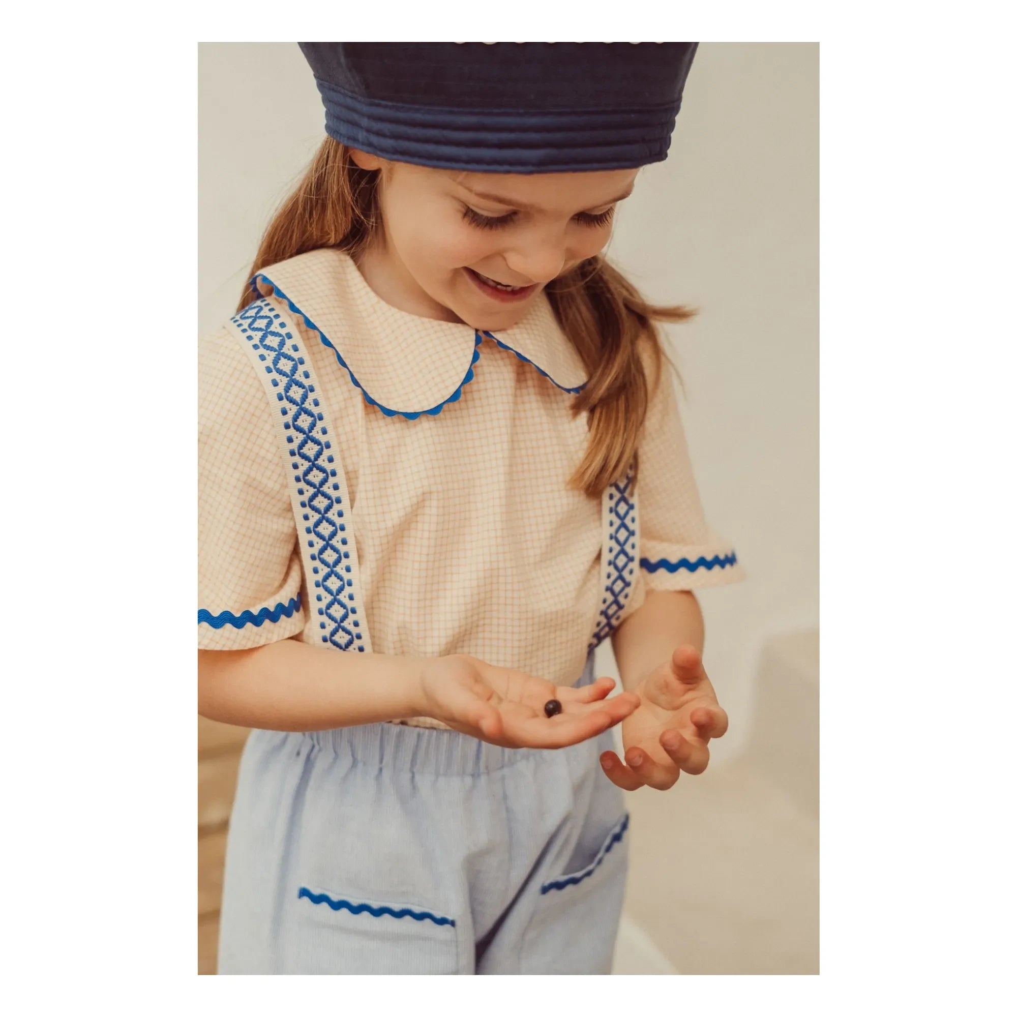 THE LiTTLE POETS - Blusa bordada con cuello Claudine Florbela Carreaux | Amarillo pálido