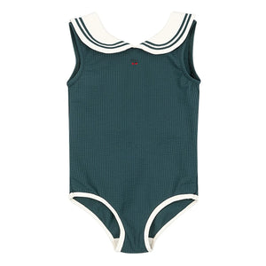 Konges Sløjd - Bañador acanalado de fibra reciclada Sailor | Verde oscuro