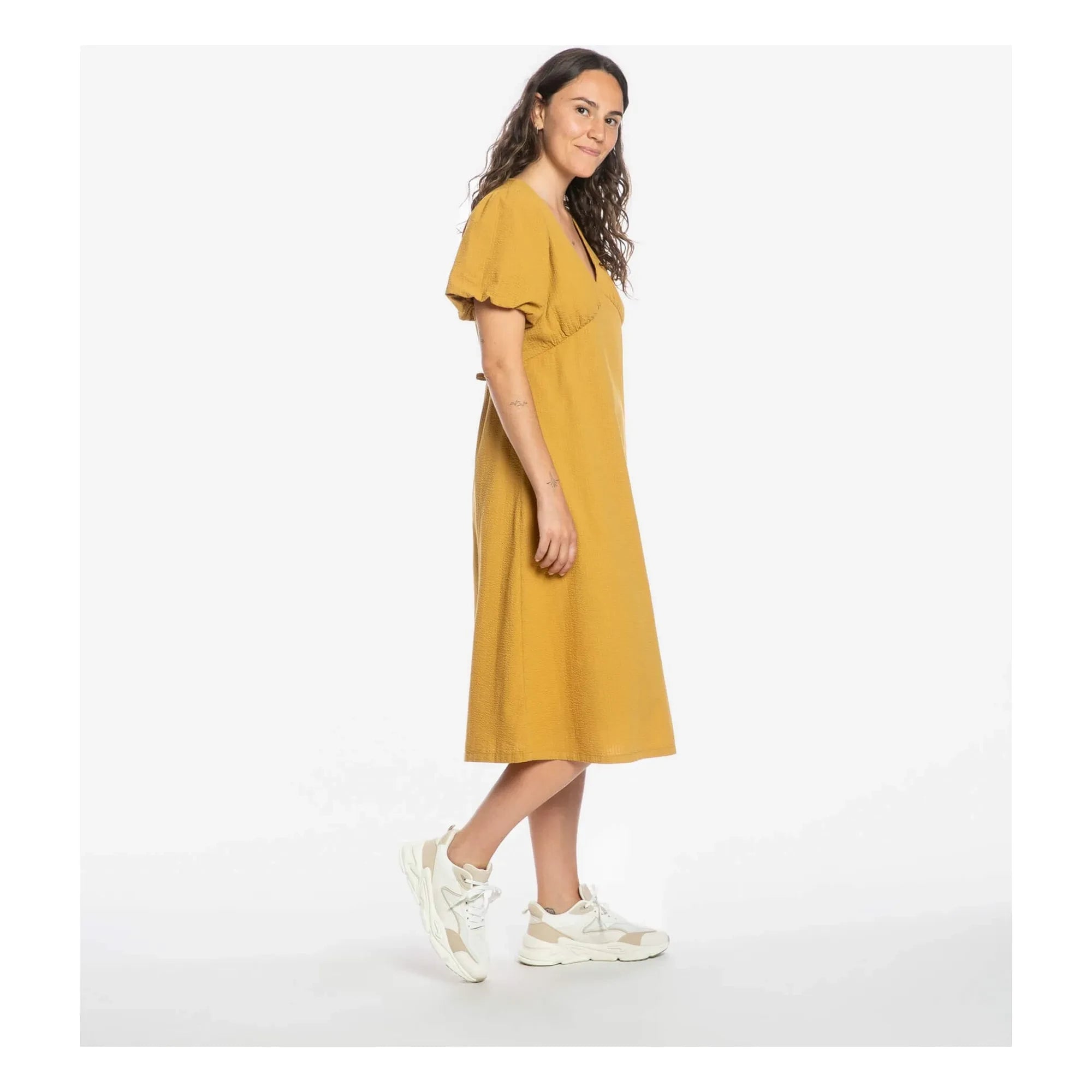 Matona - Vestido de algodón orgánico de largo medio | Mostaza