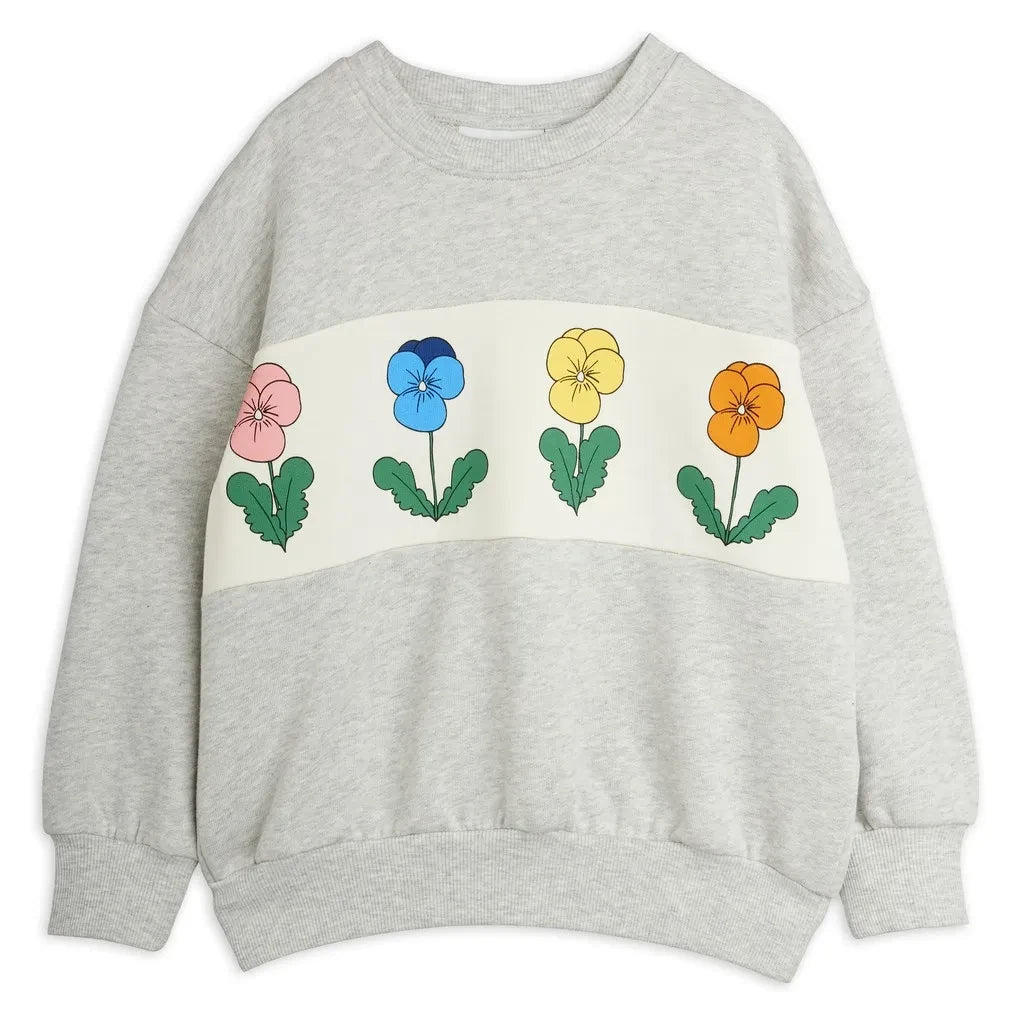 Mini Rodini - Organik pamuk çiçek sweatshirt | Gri melanj