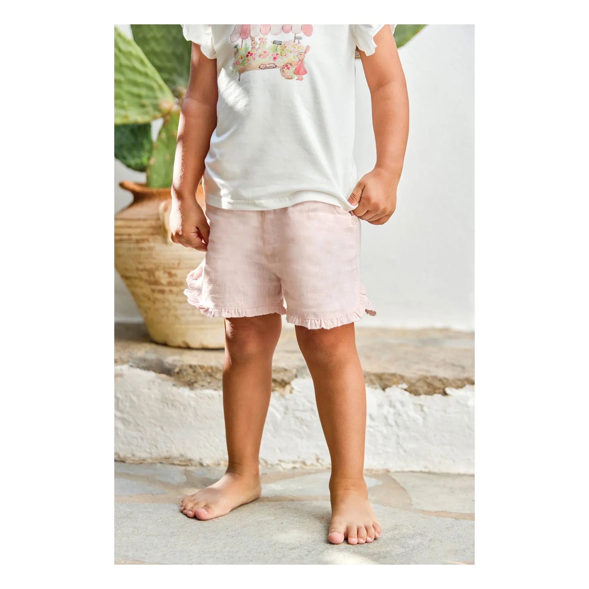 Tartine et Chocolat - Pantalones Cortos Fruncidos Rosa Claro