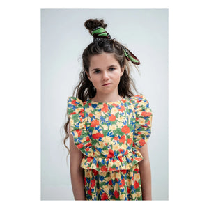 Repose AMS - Vestido de algodón orgánico con estampado floral y volantes | Amarillo claro